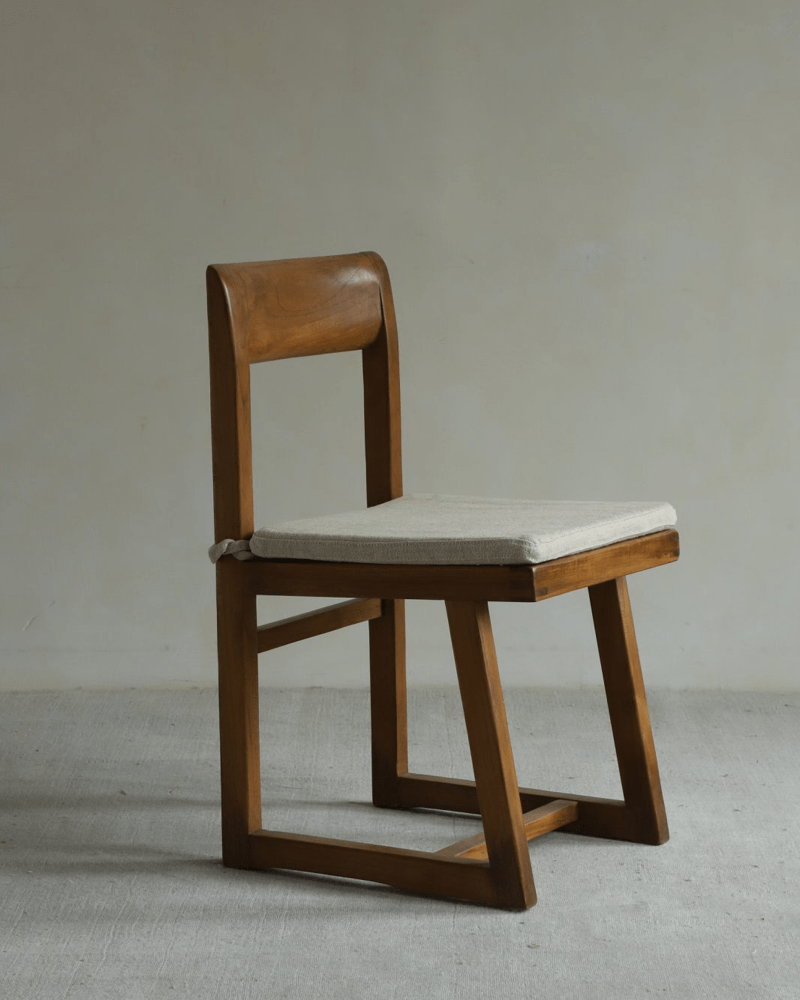 Chandigarh Box Chair with wooden frame and fabric seat cushion, Mid-Century Modern design