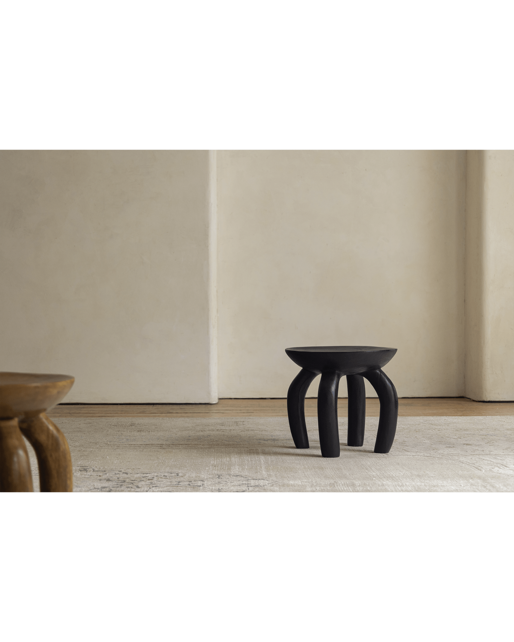 Black Jelly Stool, solid wood, elegant design, handcrafted sustainable furniture for living room
