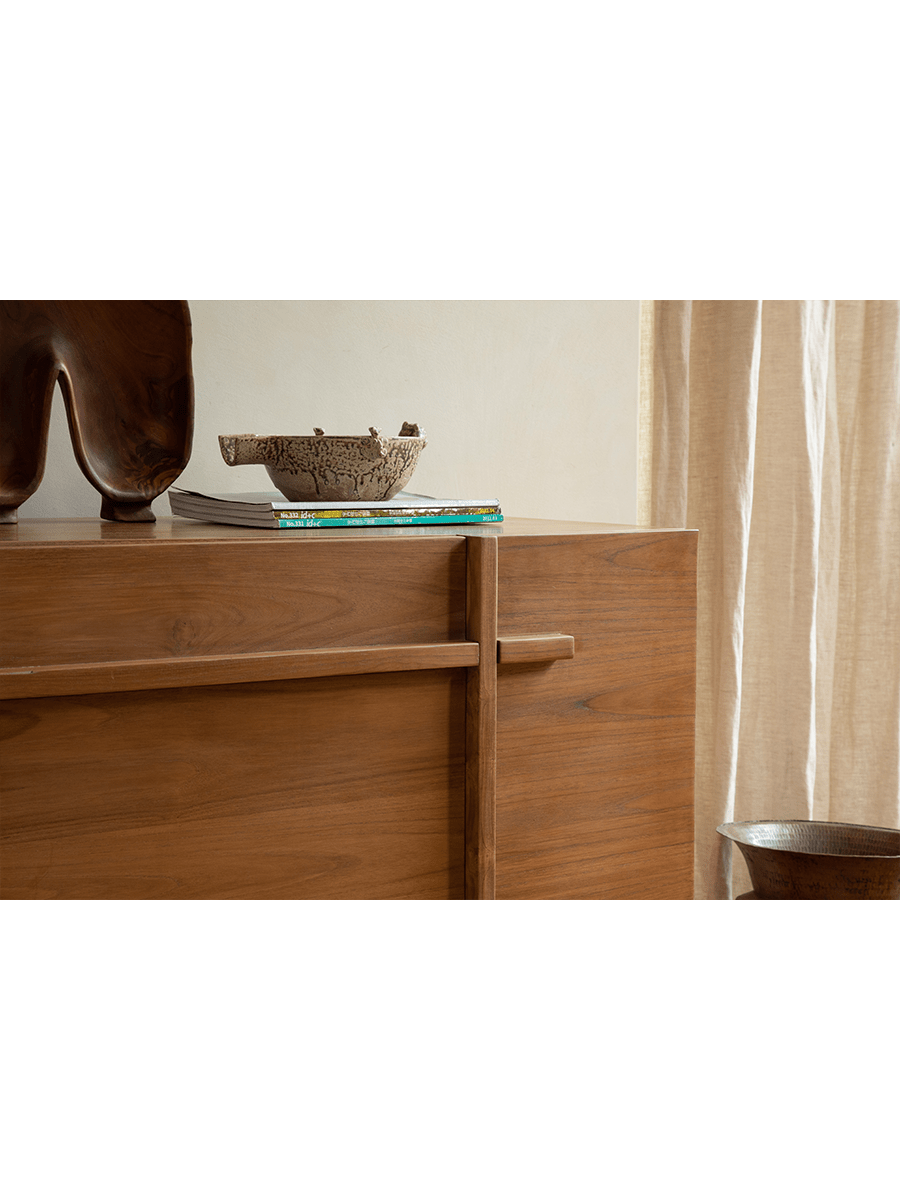 NO.42 Teak Sideboard in natural teak wood, featuring solid construction and elegant design, buffet style