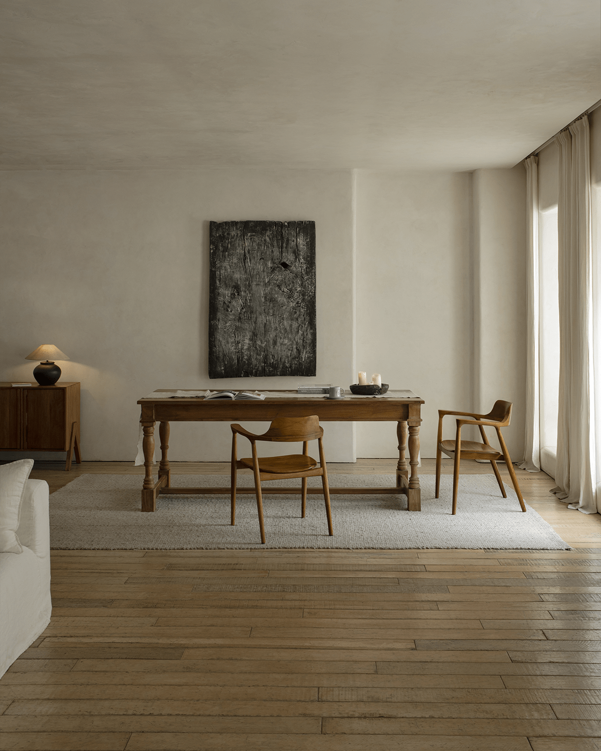 Hiroshima Chair in a modern dining room setting, solid wood chairs with elegant design, perfect for modern spaces