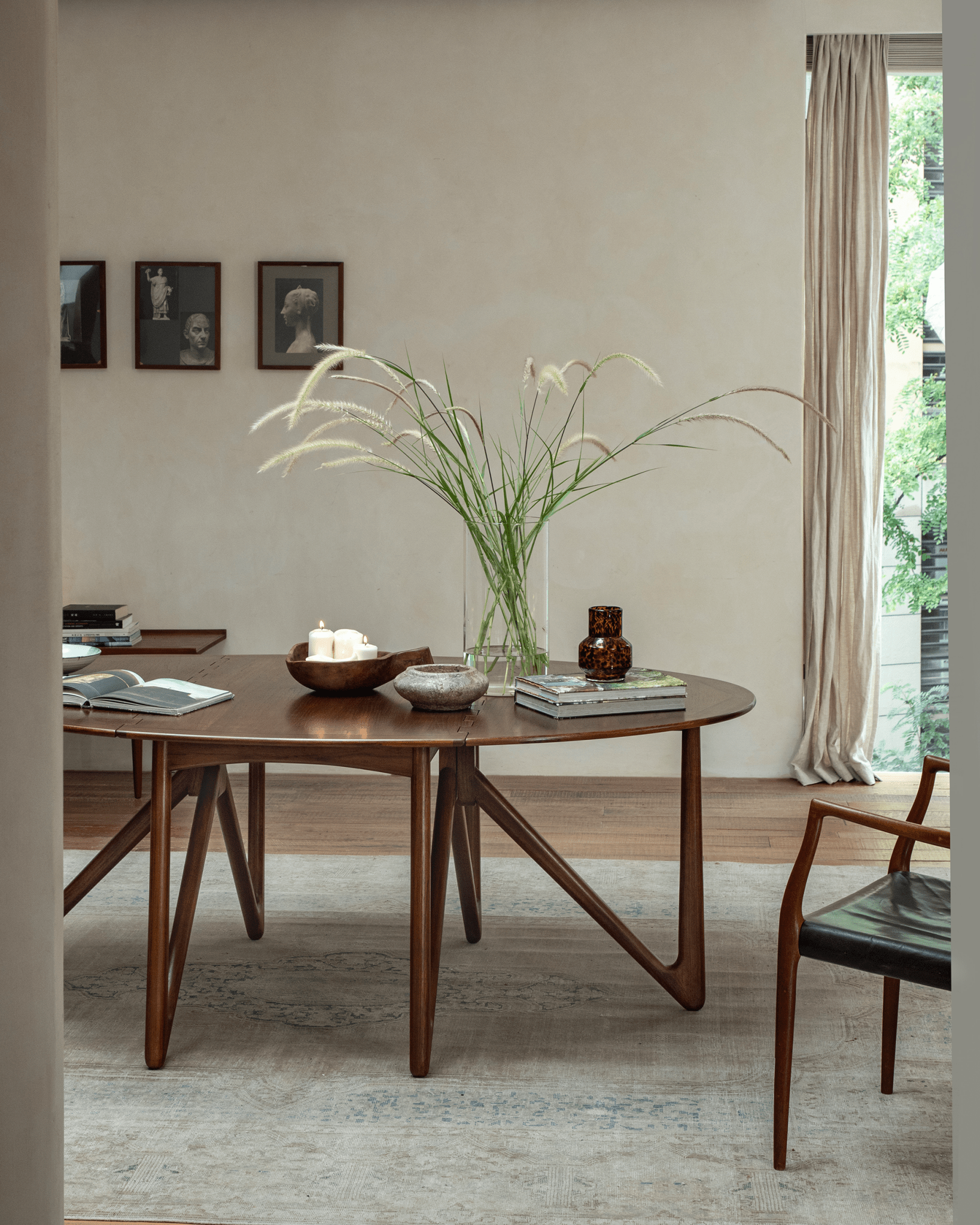 Niels Folding Table, extended oval teak wood, mid-century modern design, V-shaped legs