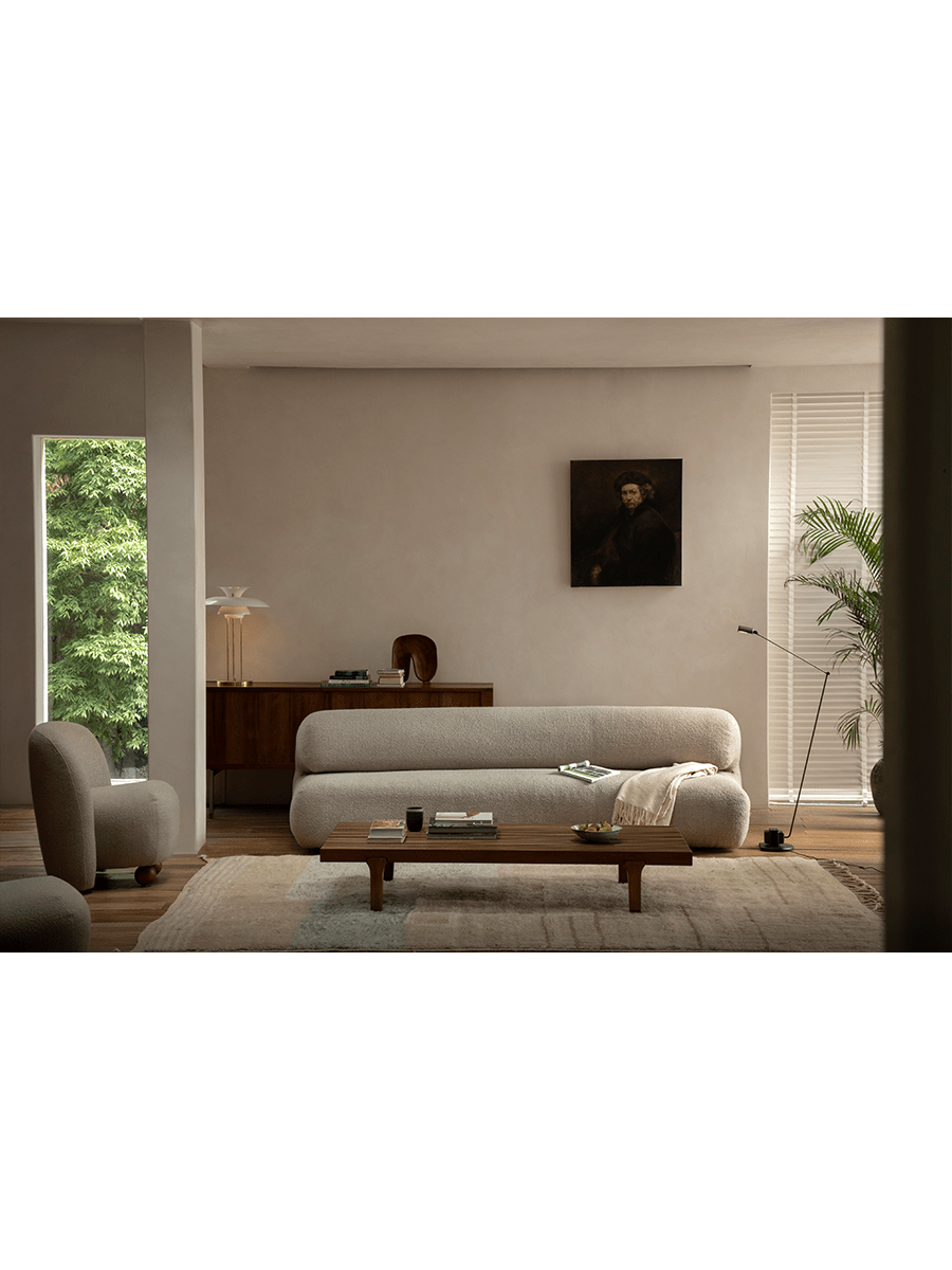 Wave Bouclé Sofa in a stylish living room setting with bouclé fabric and wave design