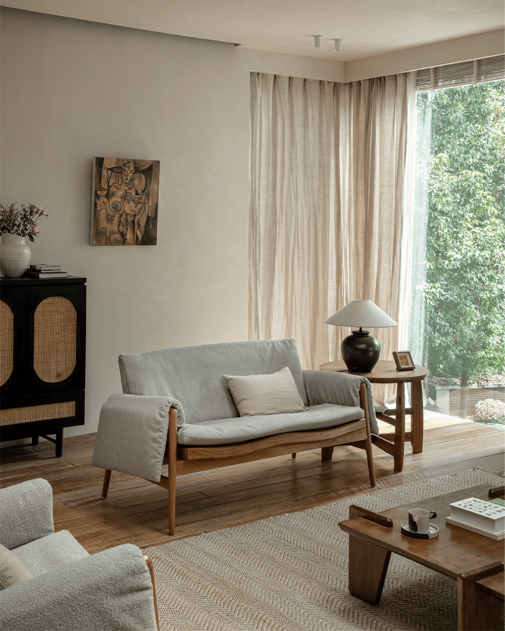 Indoor Teak Wood Garden Lounge Chair with Gray Cushion, modern design, wood frame