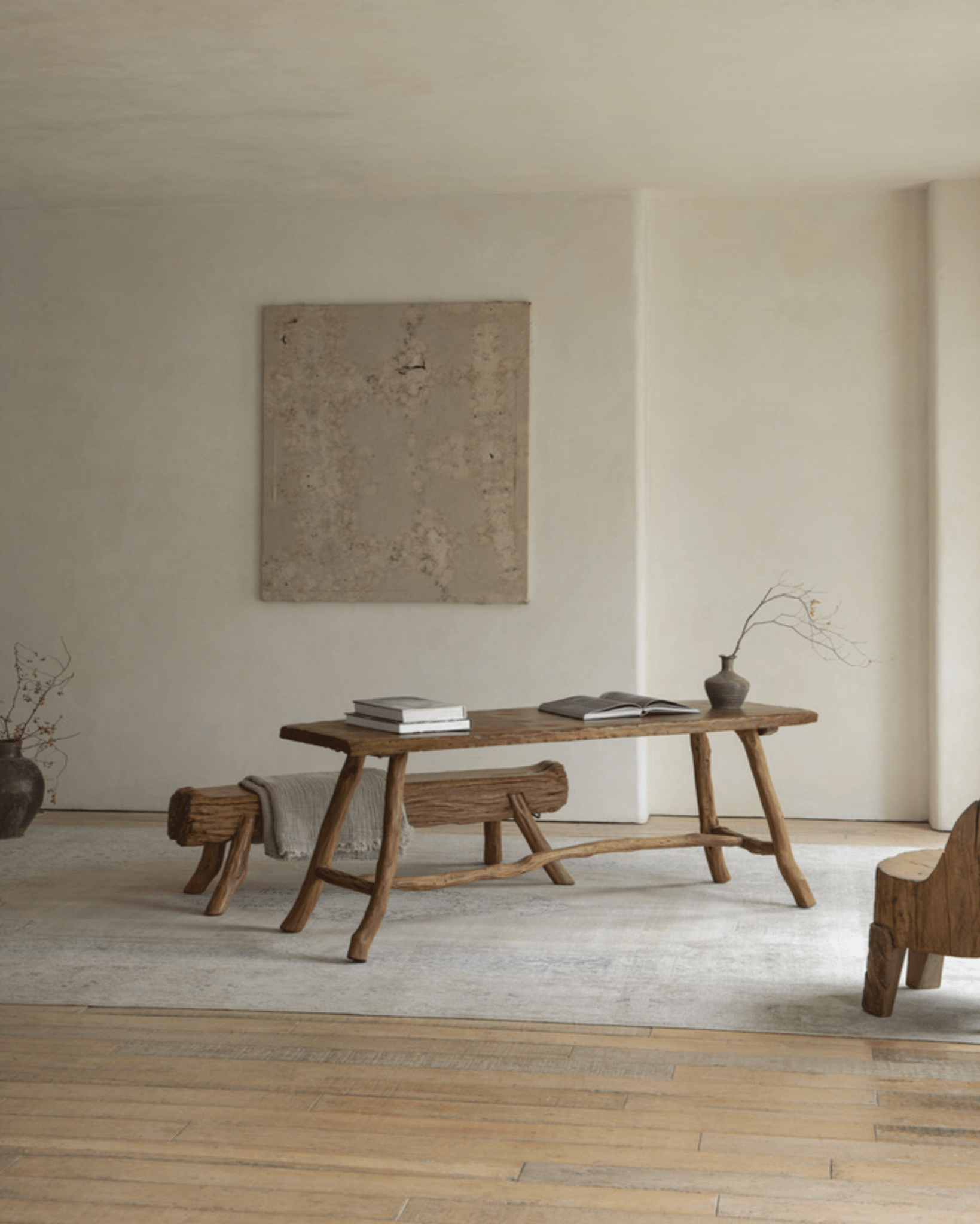 Branch Console Table in a rustic interior, natural wood finish