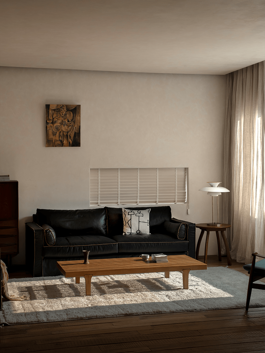 ZM Daybed Coffee Table in teak wood in modern living room, minimalist design