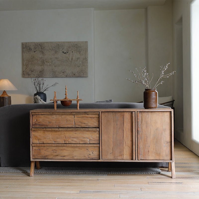 NO.32 Sideboard in natural reclaimed wood, three drawers, two cabinets for storage.