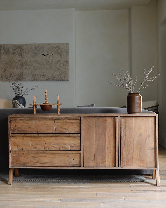 NO.32 Sideboard in natural reclaimed wood, three drawers, two cabinets for storage.