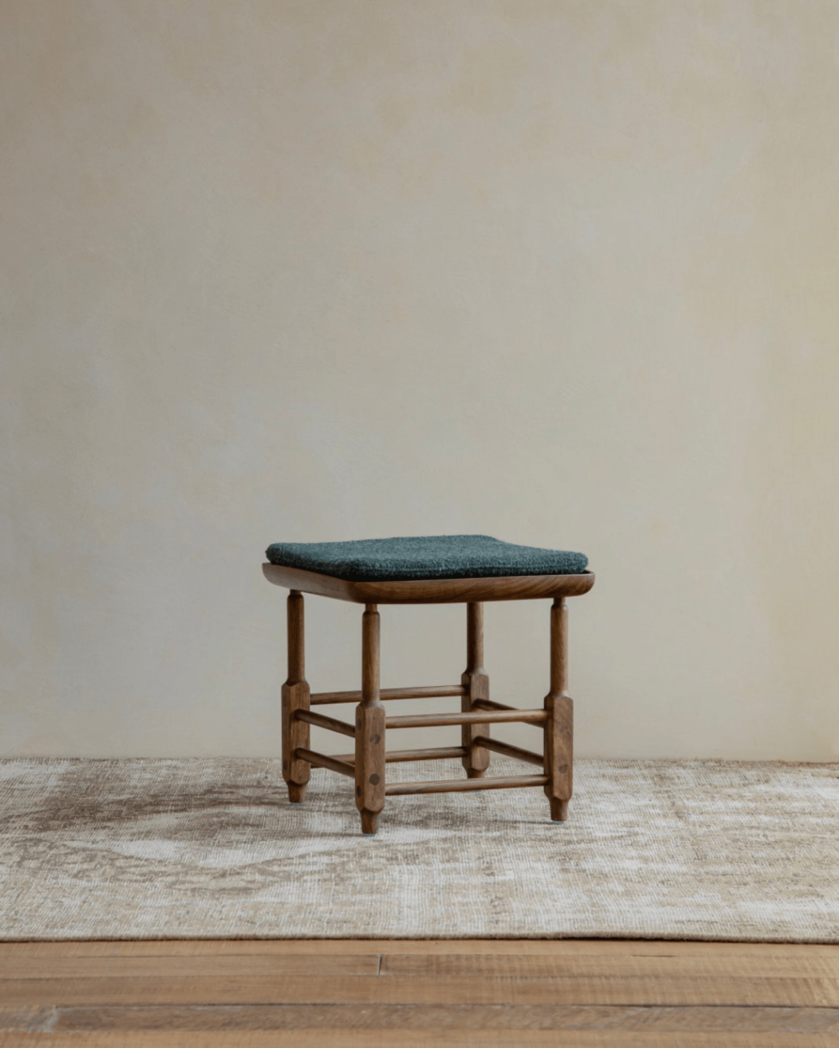 Magrini Stool in zebrawood with teal cushion, modern design, product image