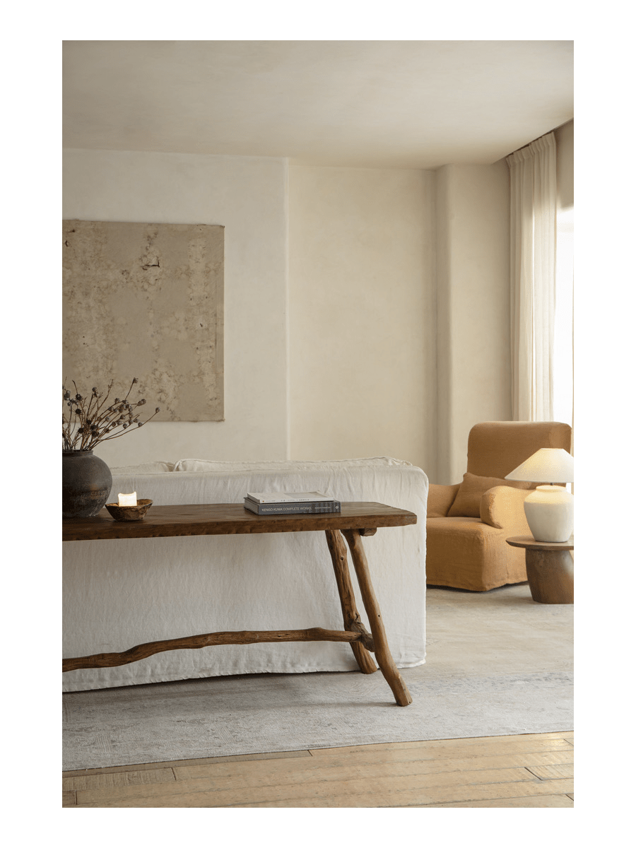 Branch Console Table in a rustic living room setting, natural wood grain and organic design