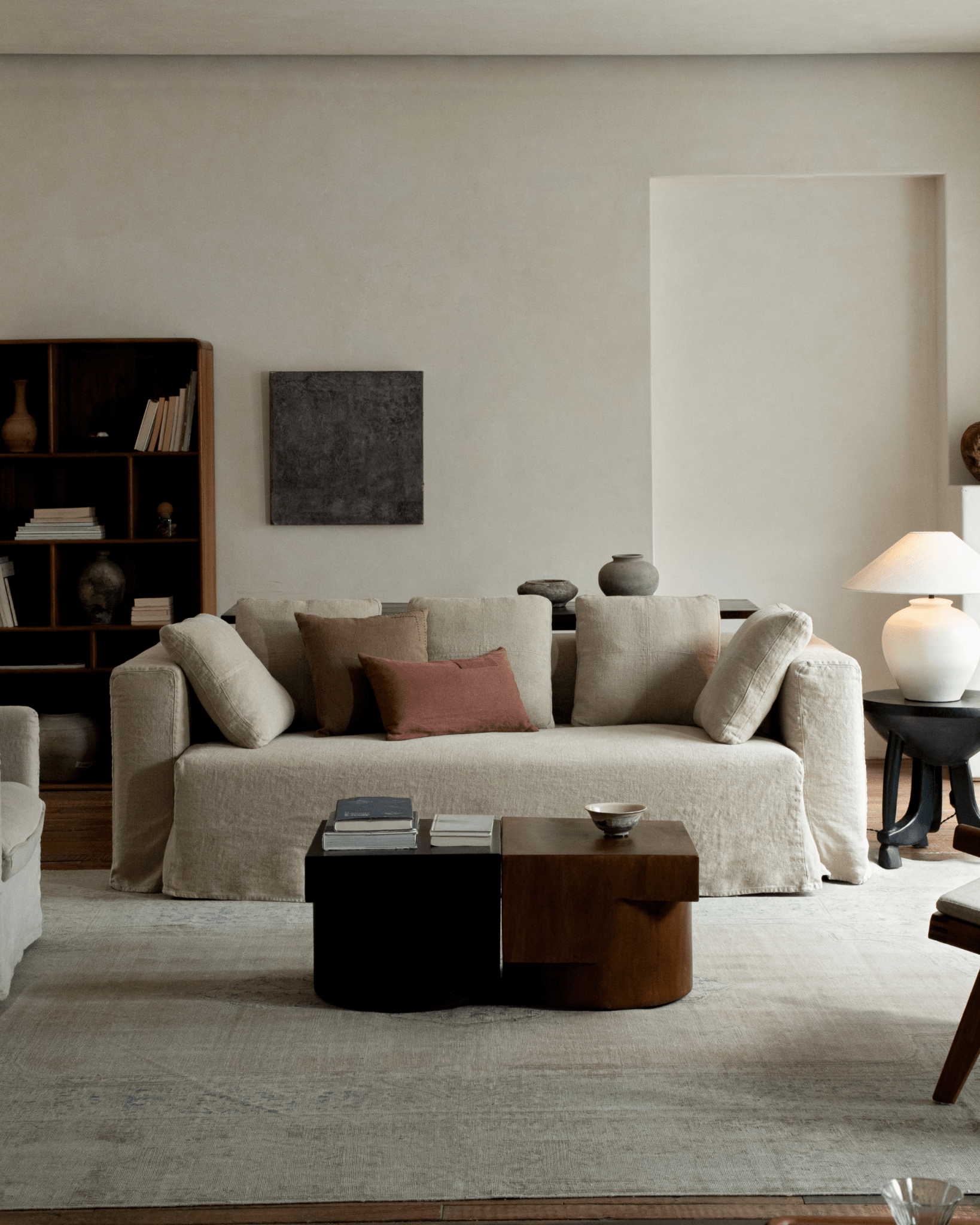 Nola Sofa in natural linen, showcasing a comfortable and stylish design, perfect for living room.