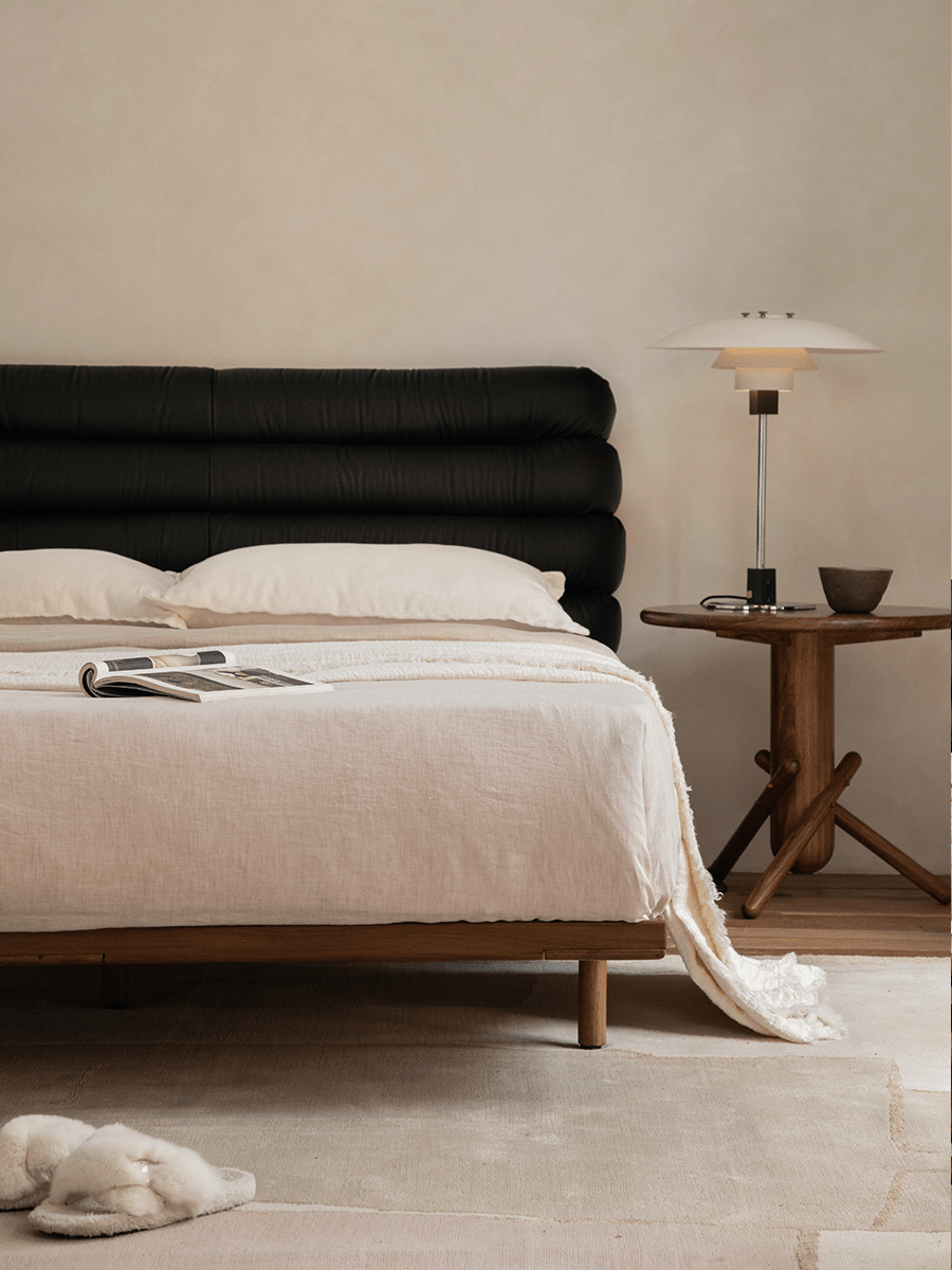 Seren Teak Leather Bed - ZM Home