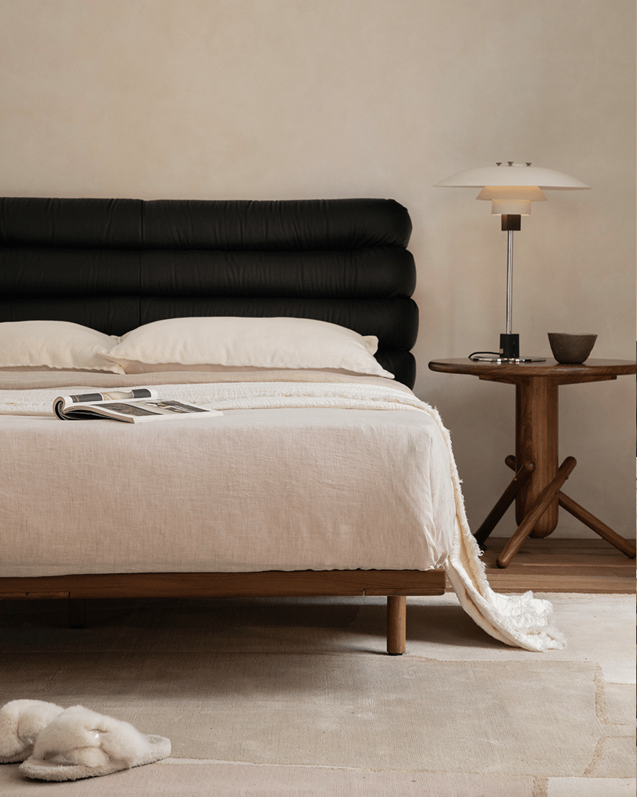 Seren Teak Leather Bed - ZM Home