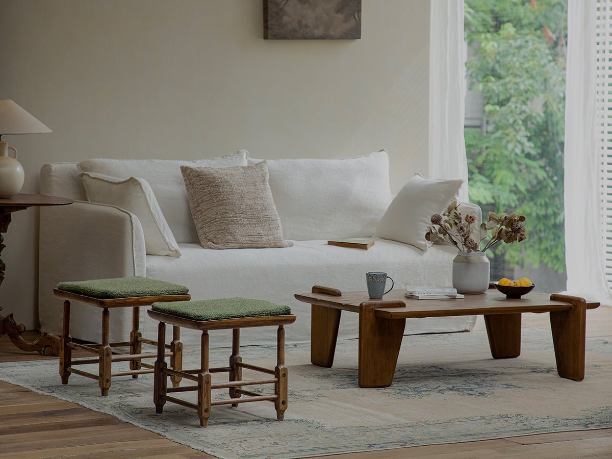 Magrini stool in zebrawood with green cushion, modern interior design