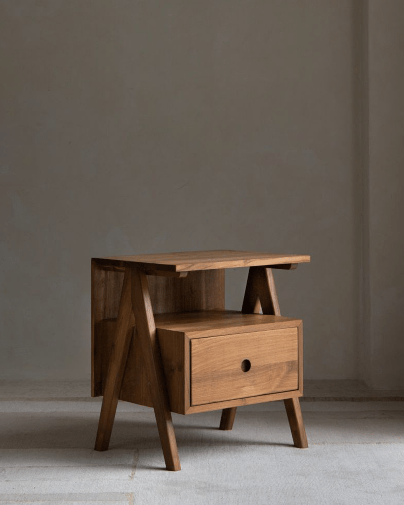 Astral Nightstand by ZM Home - Wooden bedside table with drawer and open shelf, modern bedroom storage.