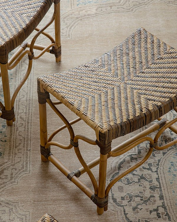 Melange stool in natural manau rattan with woven seat, product detail