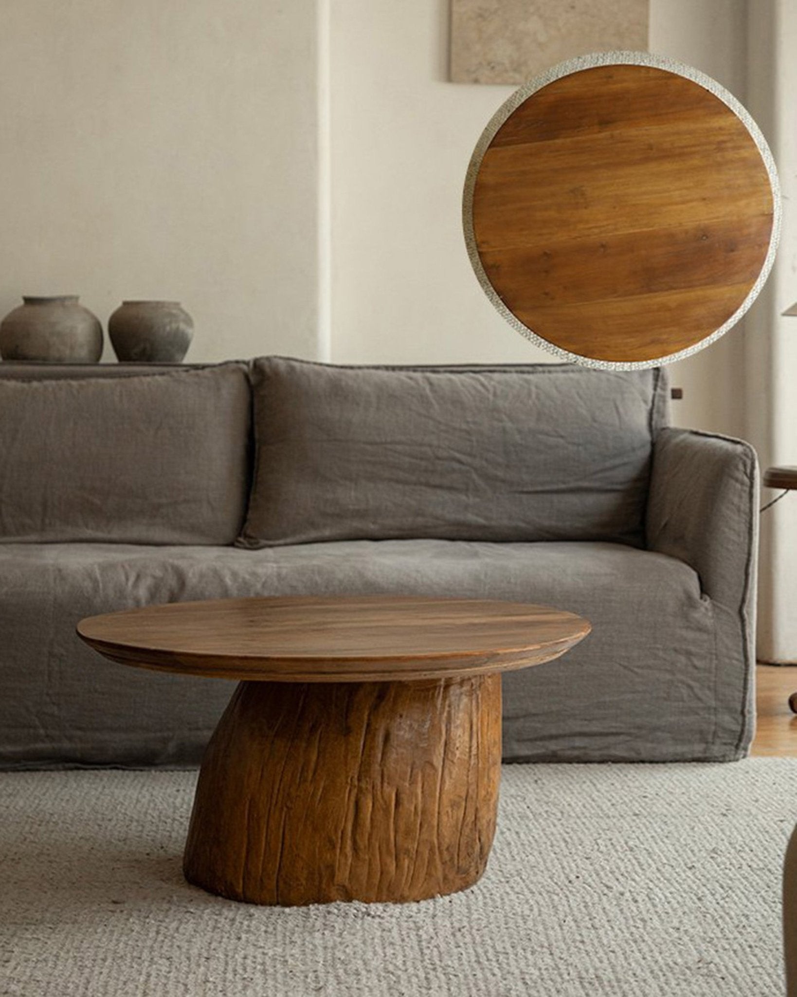 Alva Side Table with natural wood base and top, offering a unique organic design.
