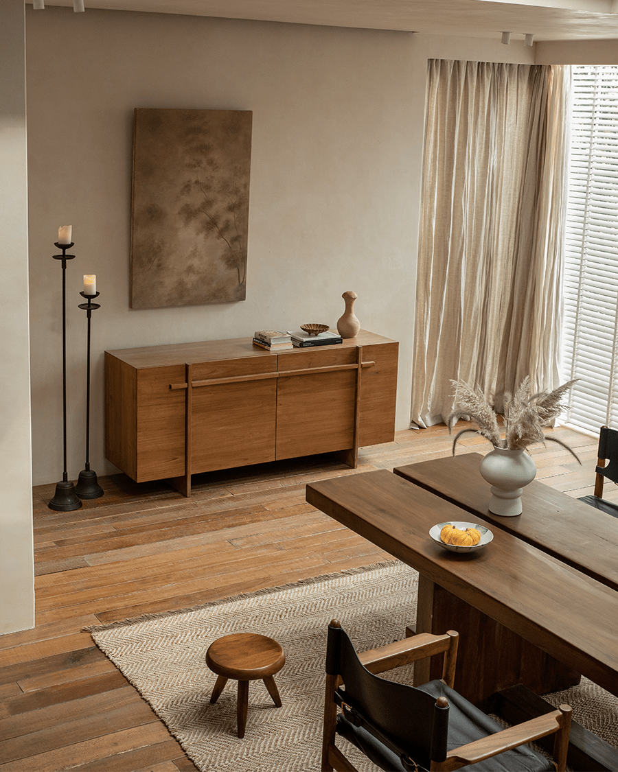 NO.42 Teak Sideboard in natural teak wood, buffet-style, providing versatile storage and elegant design.