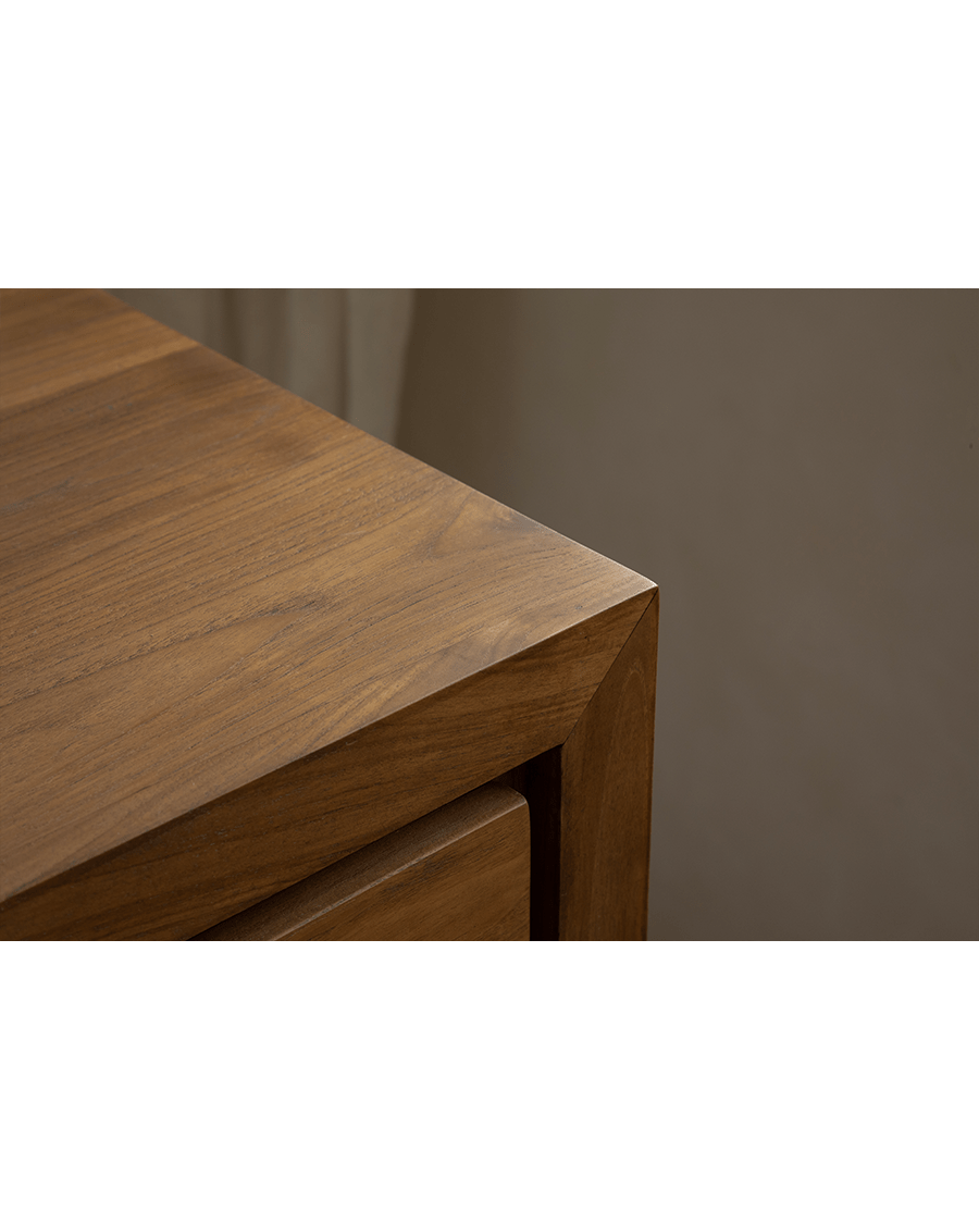 Palette Teak Sideboard detail, showcasing solid teak wood construction and drawer edge.