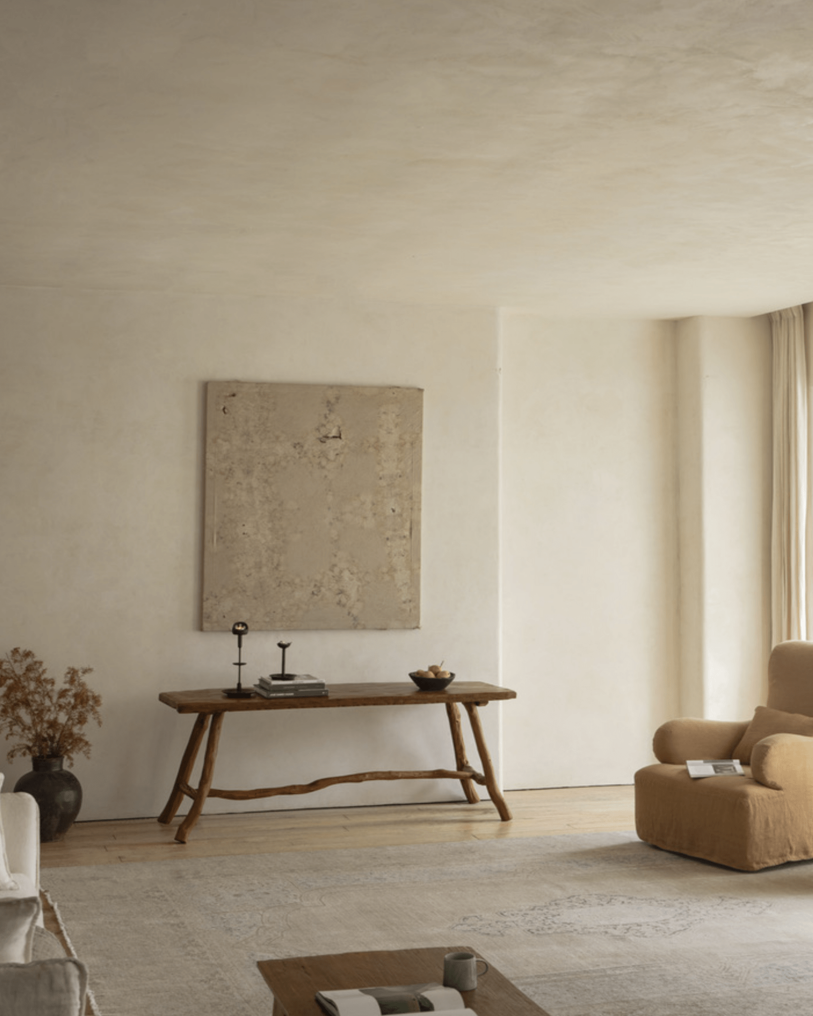 Branch Console Table in rustic interior, showcasing natural wood grain and design details