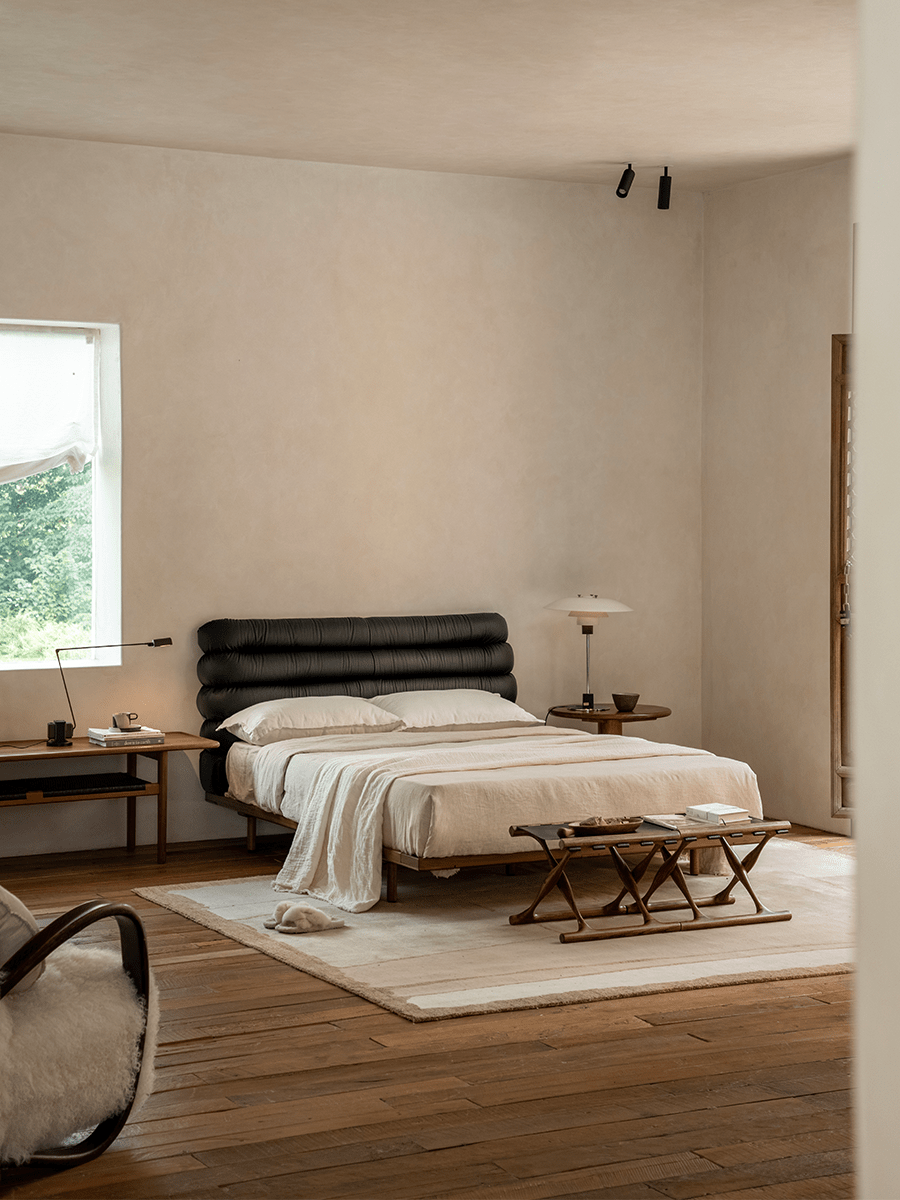 Seren Teak Leather Bed - ZM Home