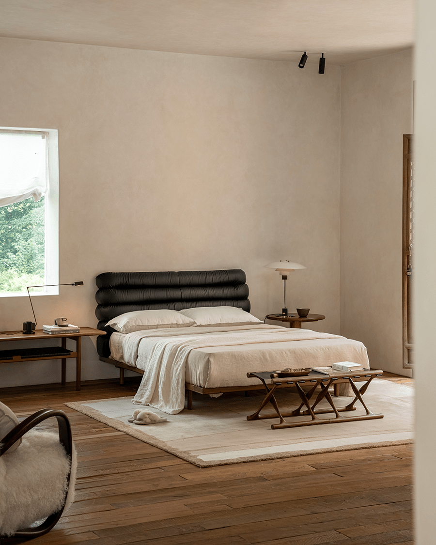 Seren Teak Leather Bed - ZM Home