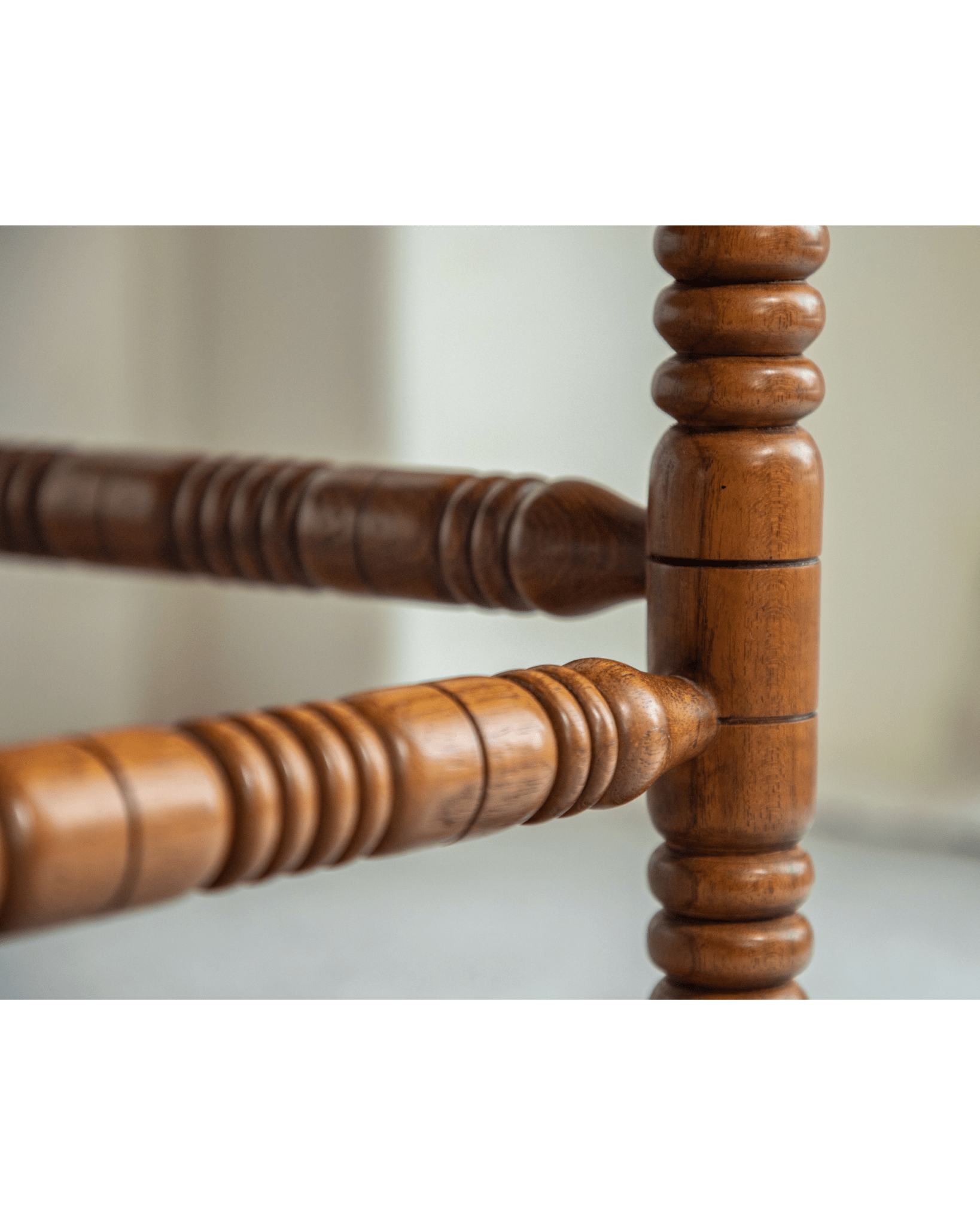 Bobbin Corner Chair detail: Indonesian Teak wooden frame with French Vintage design