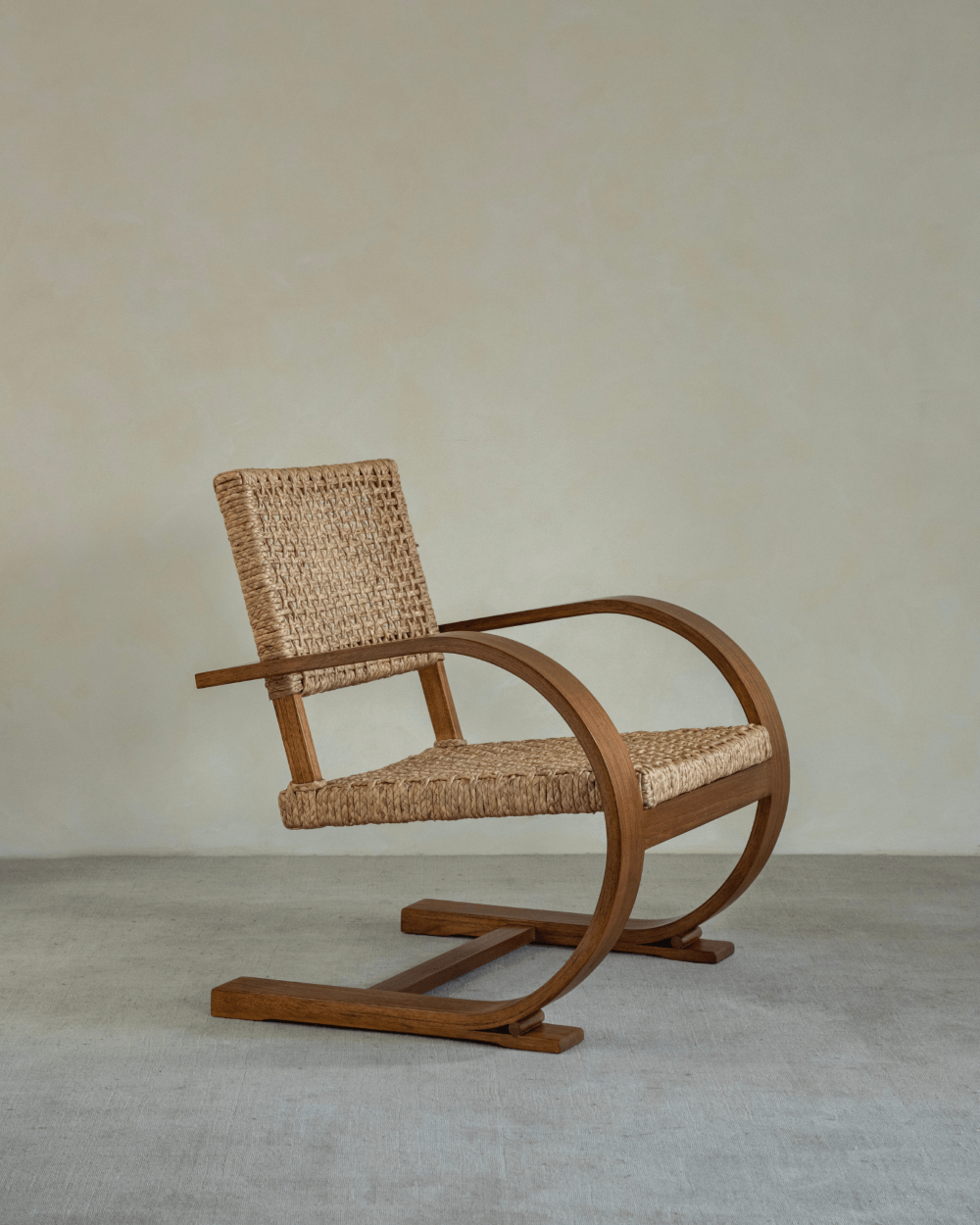 C Curve Lounge Chair with Bentwood Frame and Woven Grass Rope Seat - Mid-Century Modern