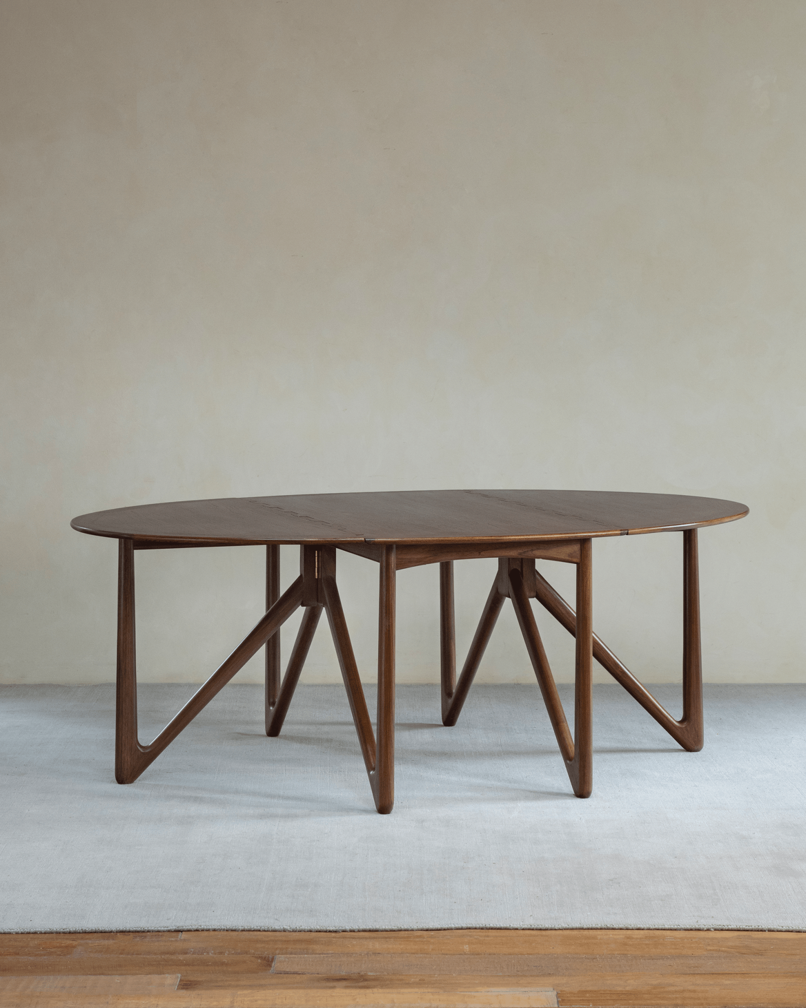 Niels Folding Table - Extended, Burmese Teak Wood, V-shaped Legs