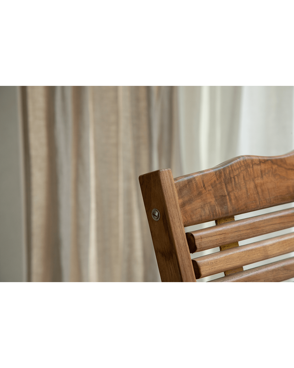 Teak wood Roller Chaise Lounge Chair back detail, showcasing natural wood grain and stylish design.