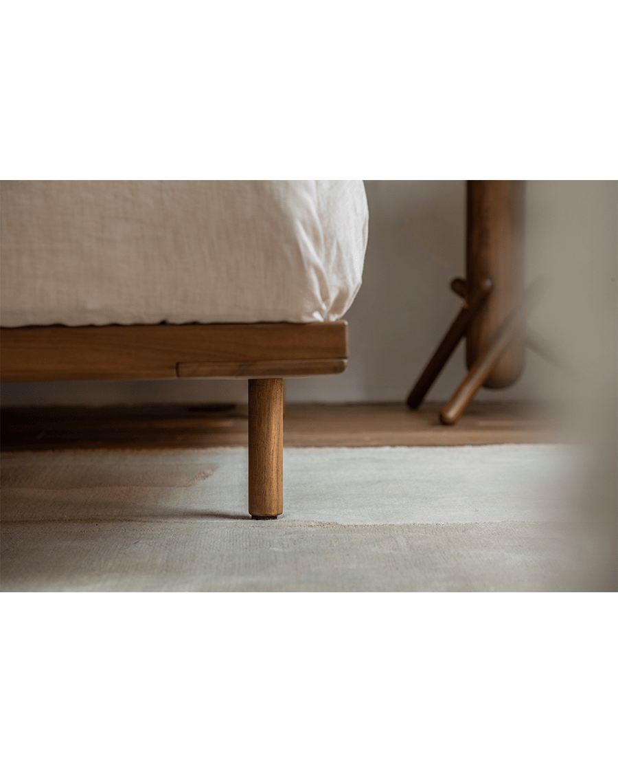 Seren Teak Leather Bed - ZM Home