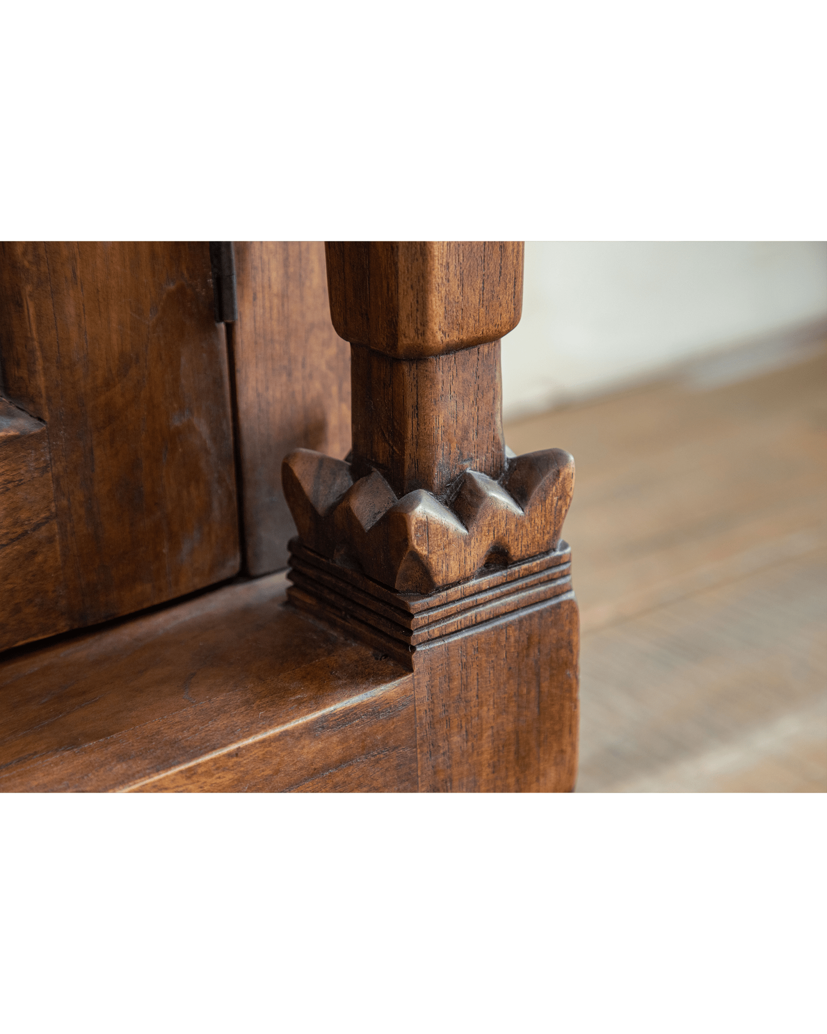 Victoria Teak Cabinet base with Roman column details and Balinese hand-carved motifs in solid teak.