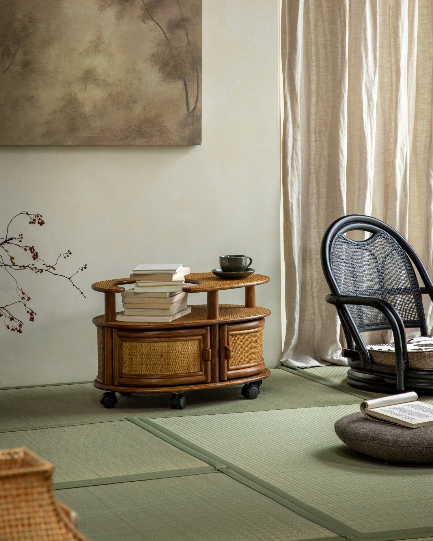 Noa Rattan Wheeled Table