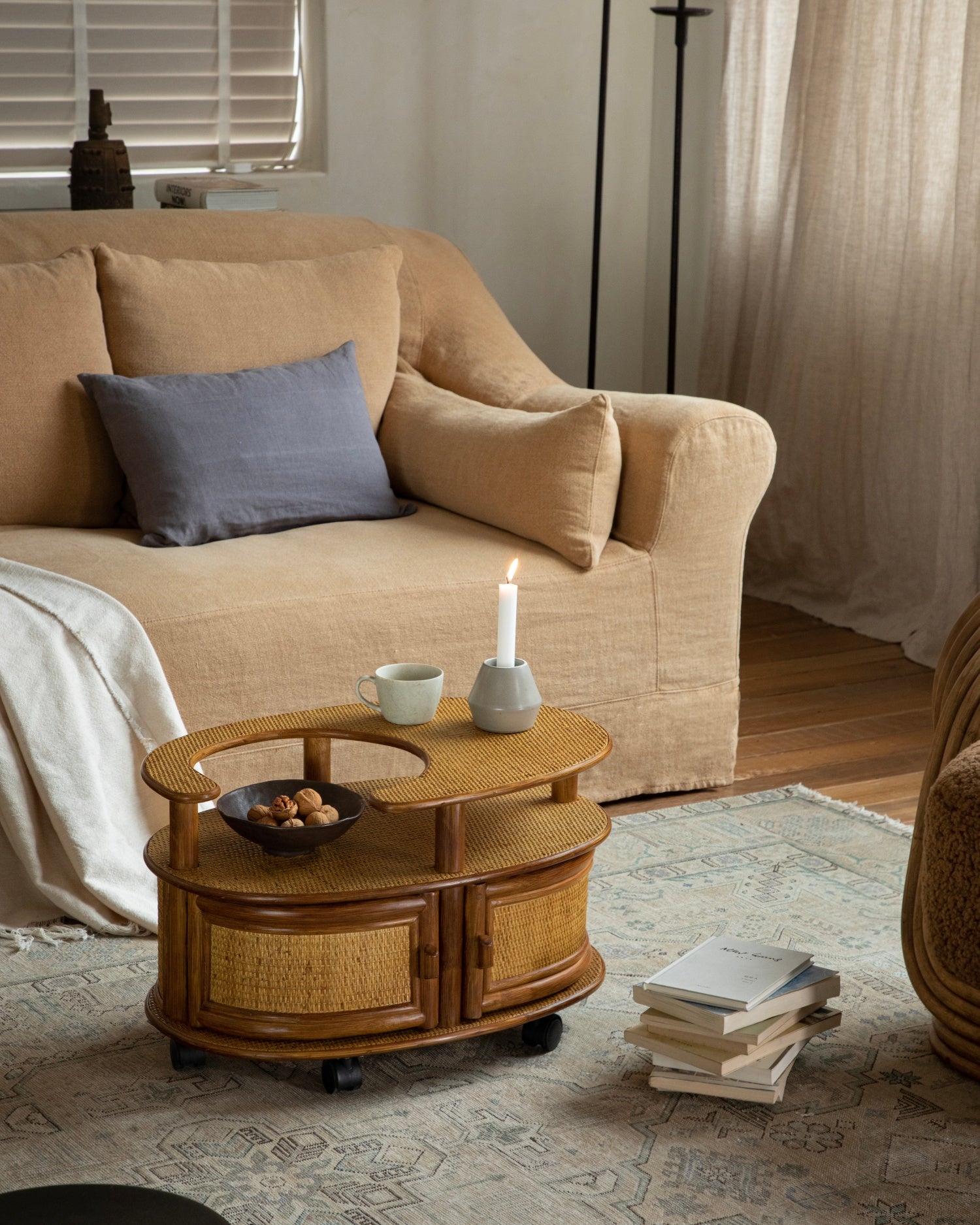 Noa Rattan Wheeled Table