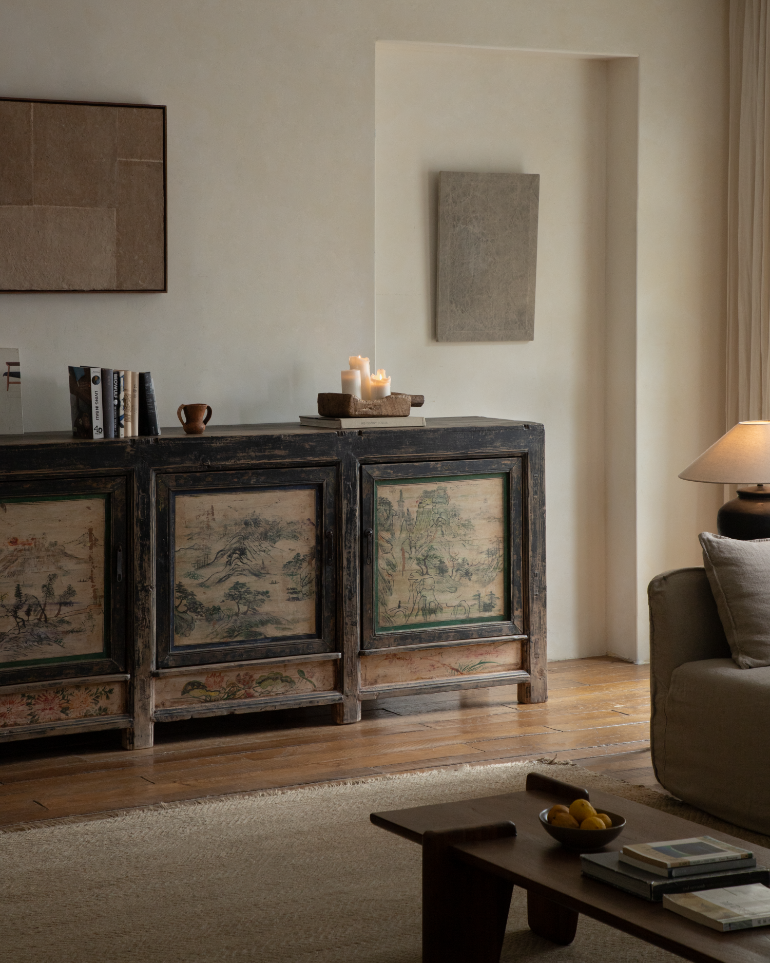 Vintage Painted Landscape Sideboard