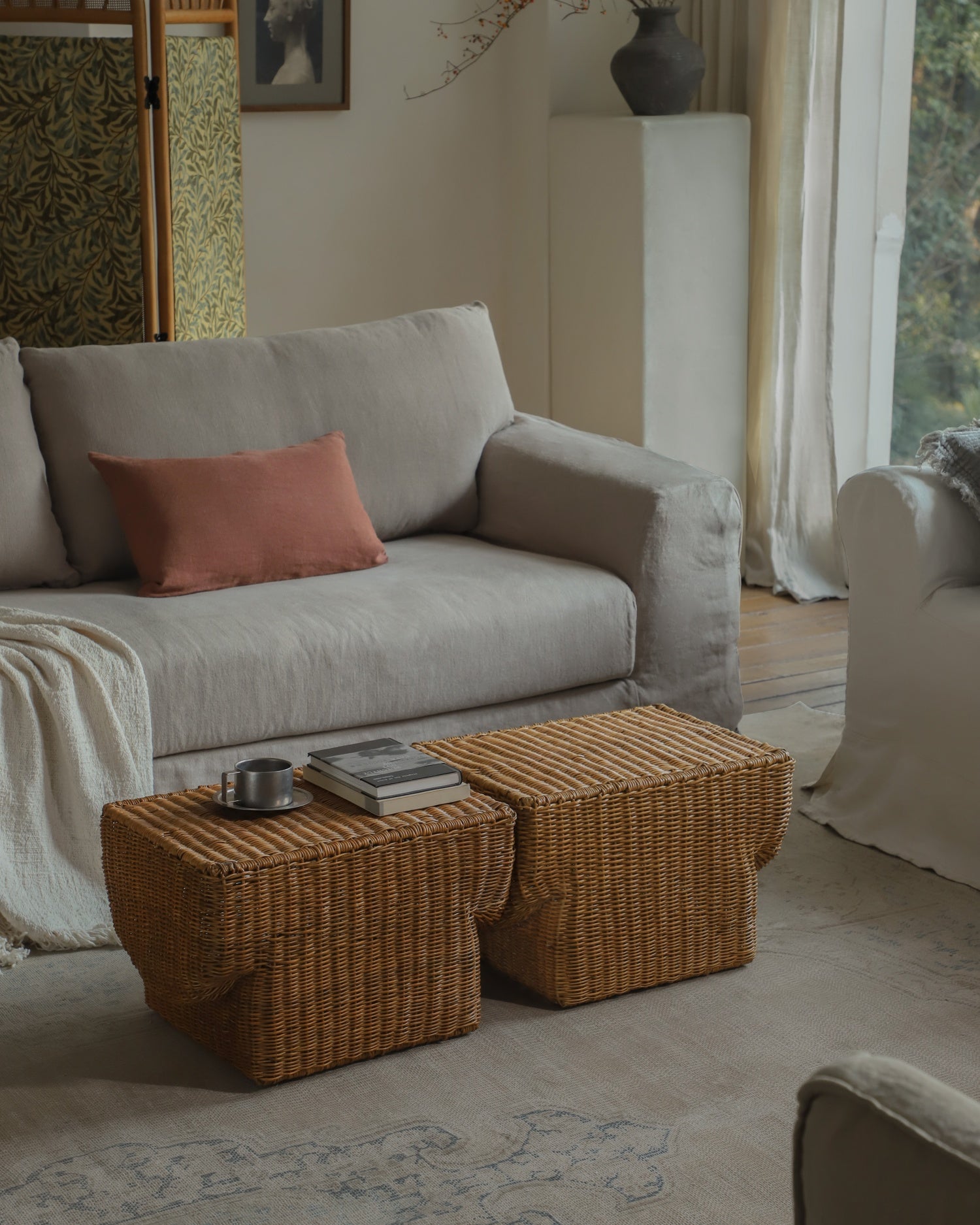 Bruno Rattan Side Table Set