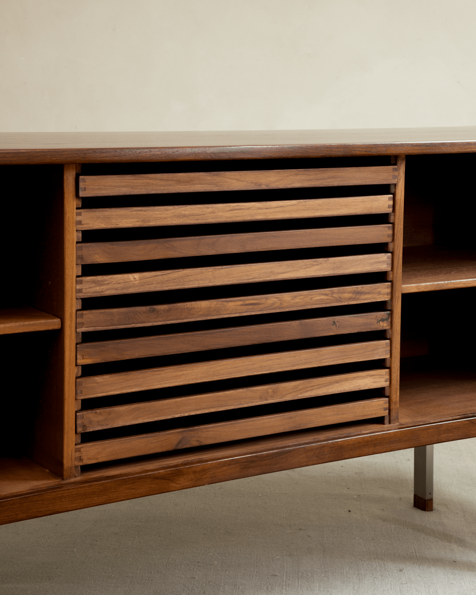 Martin Credenza: teak roller shutter doors, mid-century joinery detail.