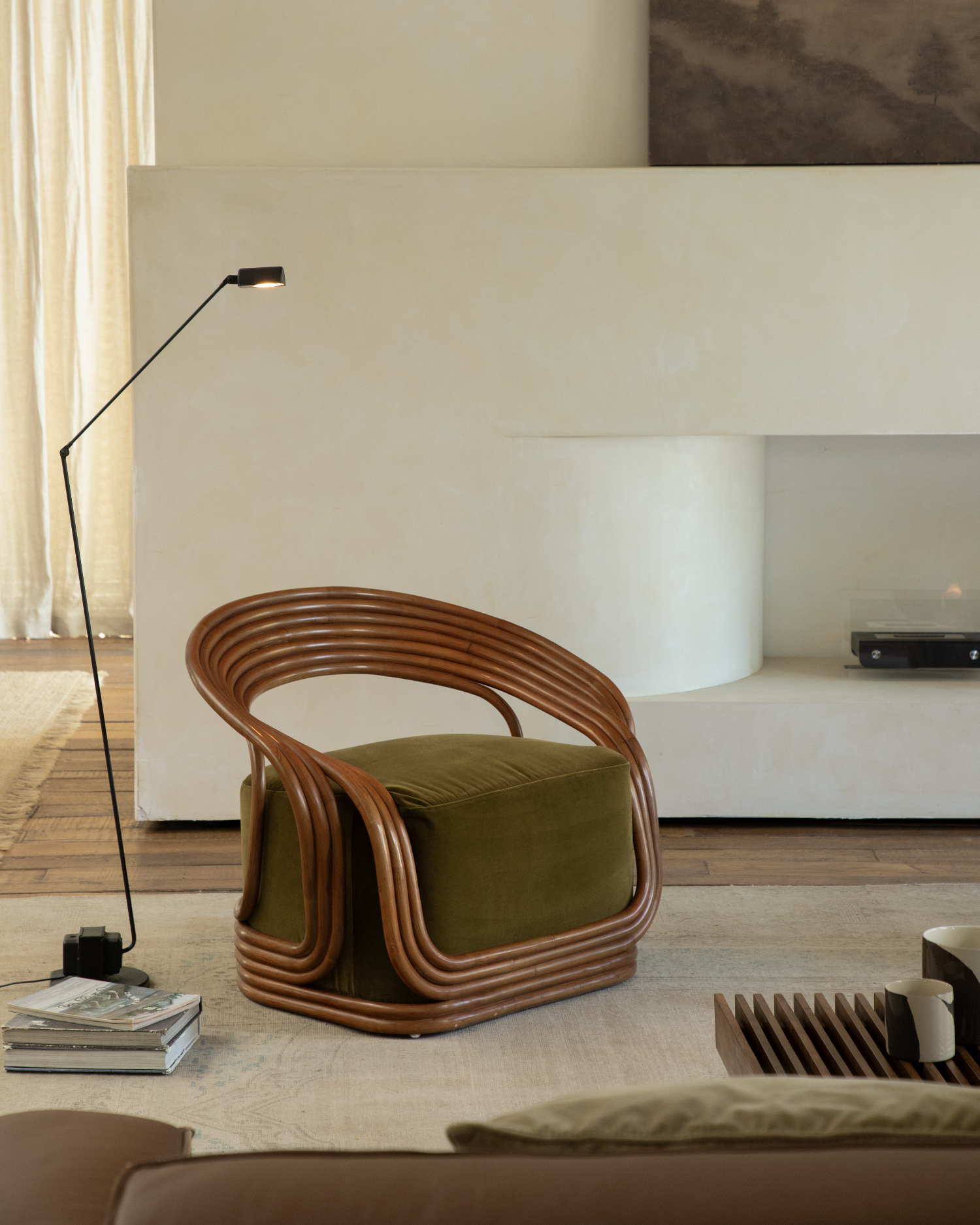 Undina Rattan Lounge Chair - velvet