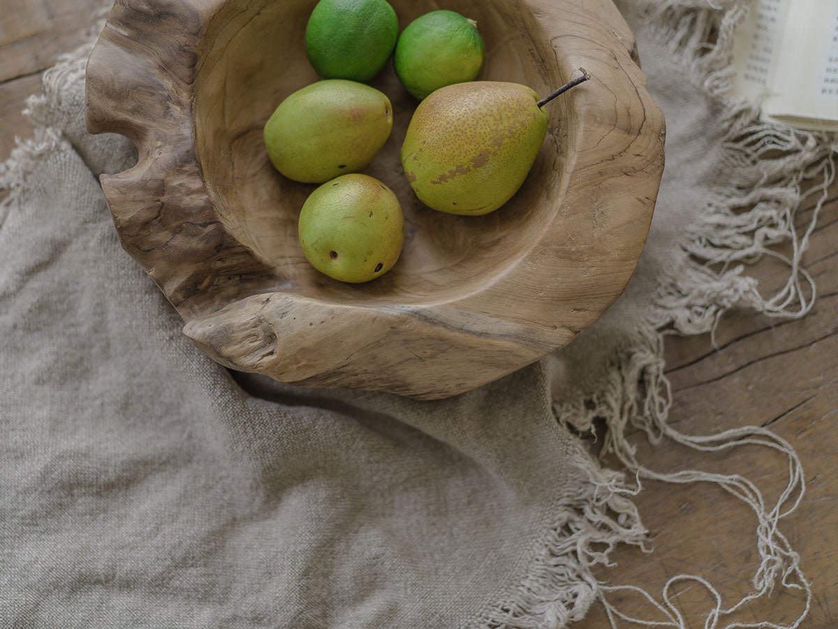 Indonesian Teak wooden platter with fruits, handmade wooden display