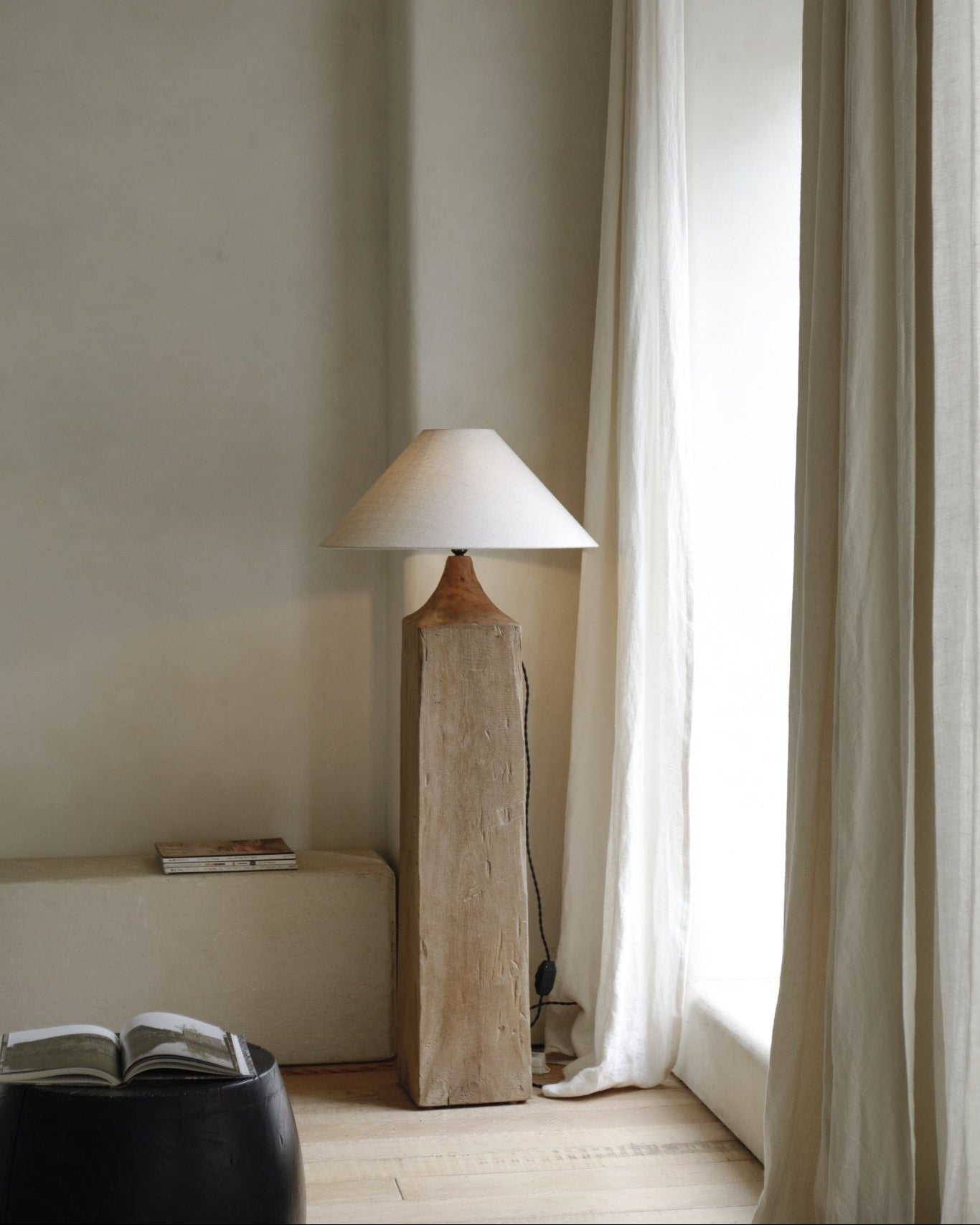 Wooden floor lamp with linen shade, Chinese Plug Type A, minimalist living room decor