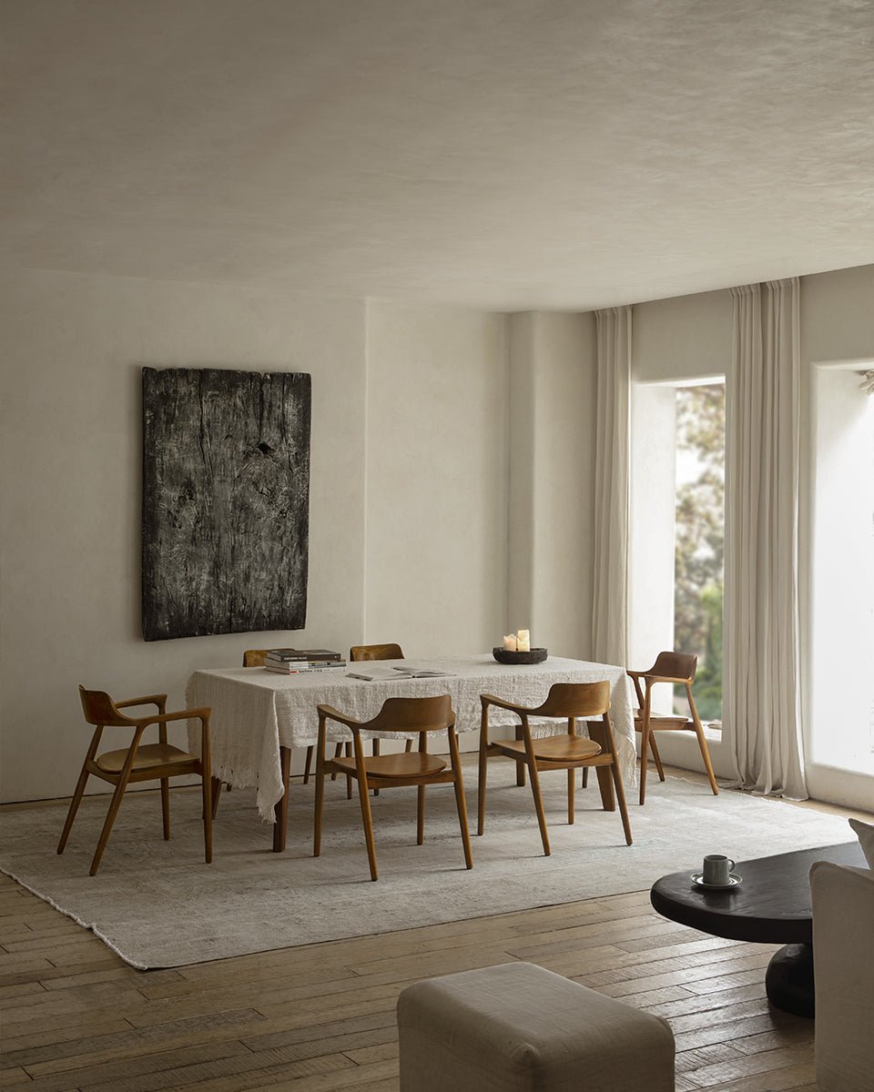 Hiroshima Chair in dining room setting, solid wood armchair, modern design