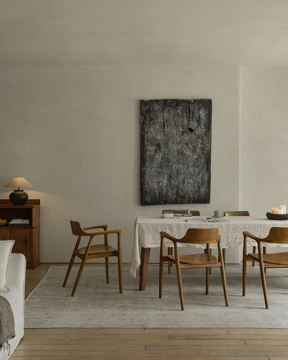 Hiroshima Chair showcased in a dining room setting, solid wood armchairs, modern design