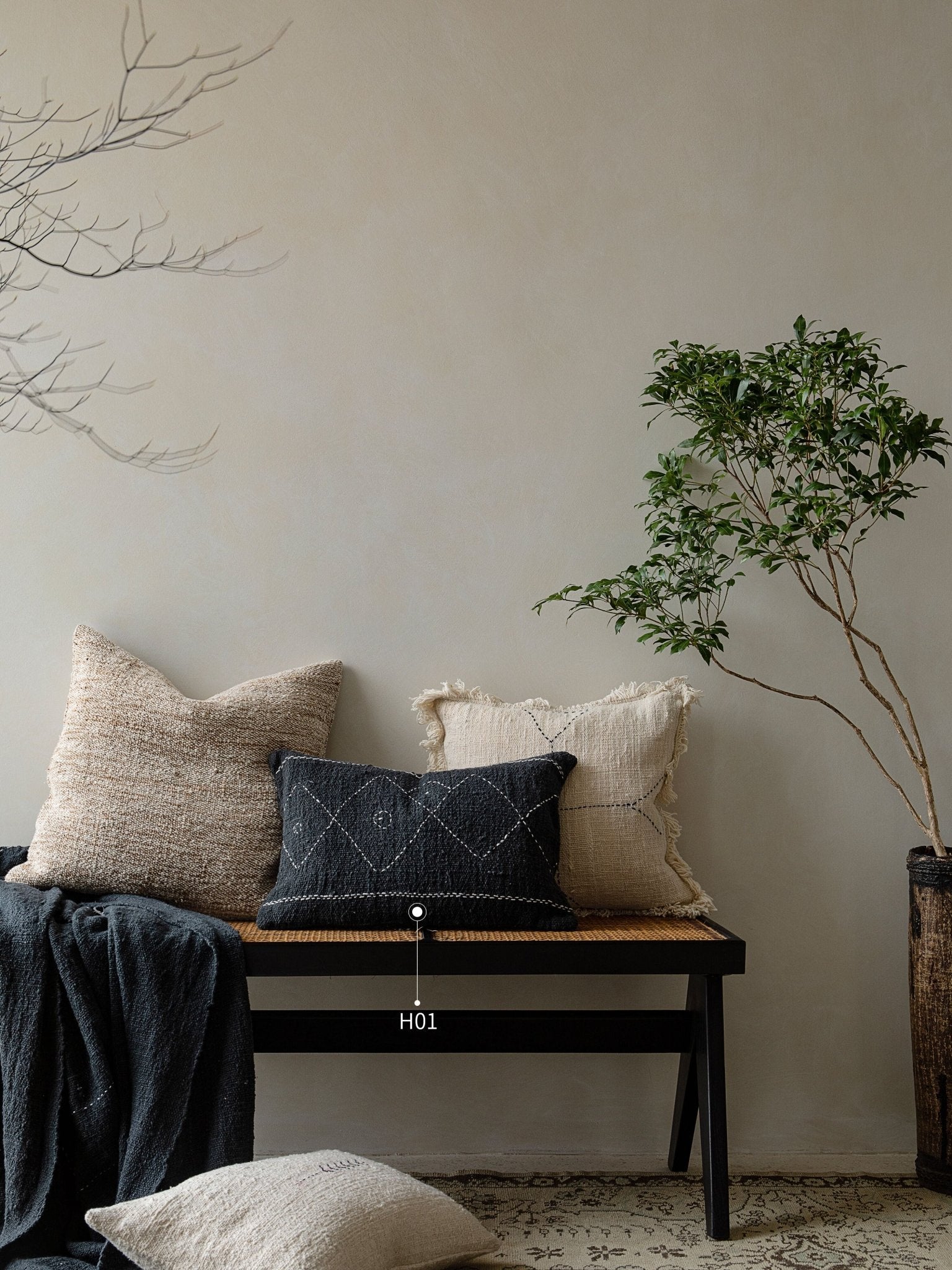 Cotton pillows in neutral colors, stitched designs, H01 product reference