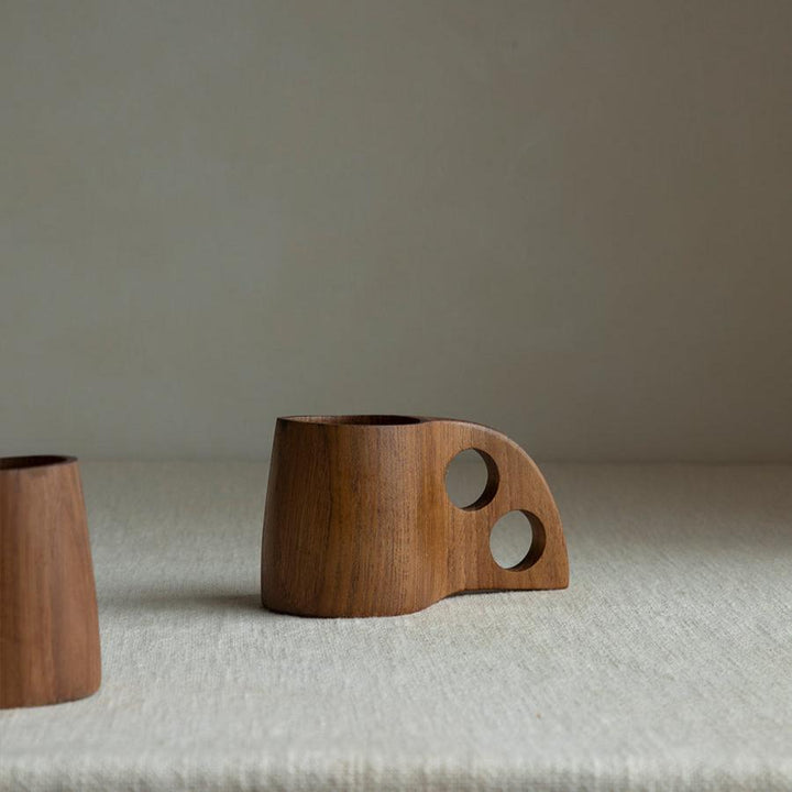 Handmade teak wood double hole cup with unique design