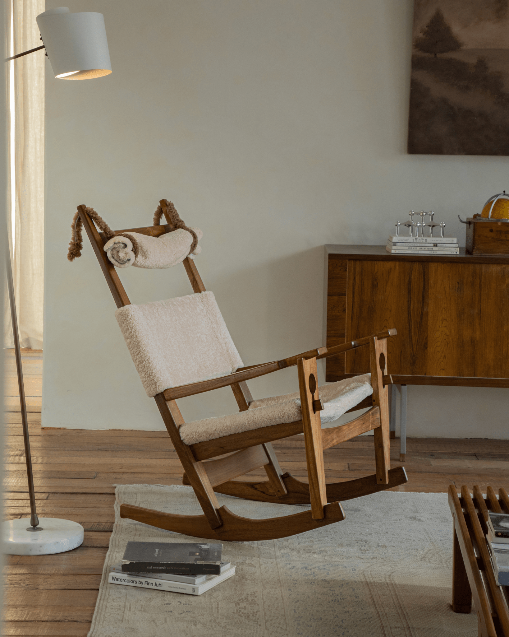 Hans Rocking Chair - Ivory Shearling with Teak Frame, Danish Design for Cozy Interiors