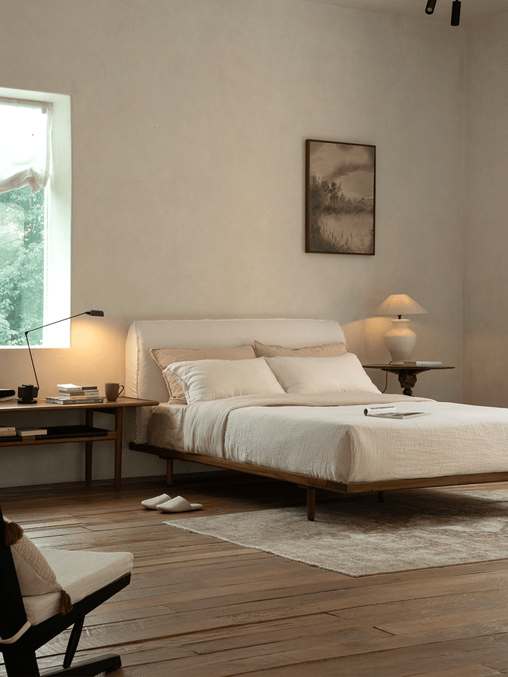Seren Teak Linen Bed - ZM Home