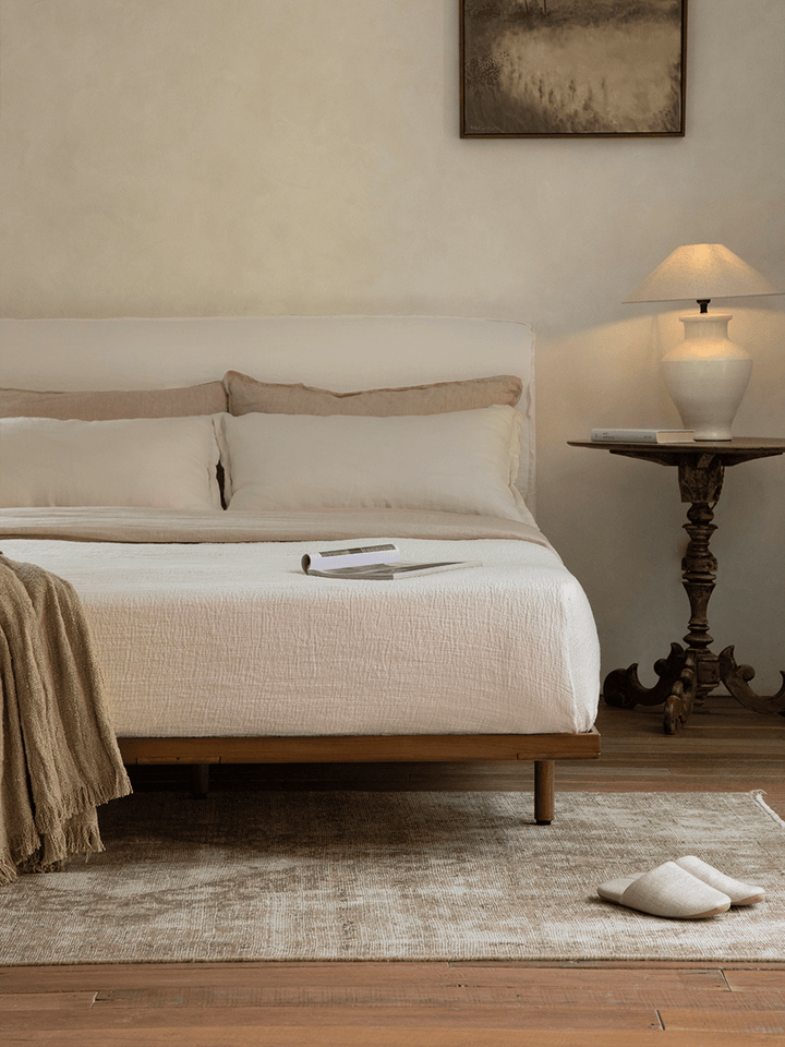 Seren Teak Linen Bed - ZM Home