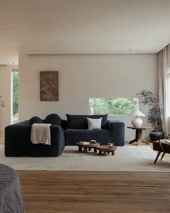 Miya Coffee Table Sets placed in a stylish living room with modern decor and greenery.