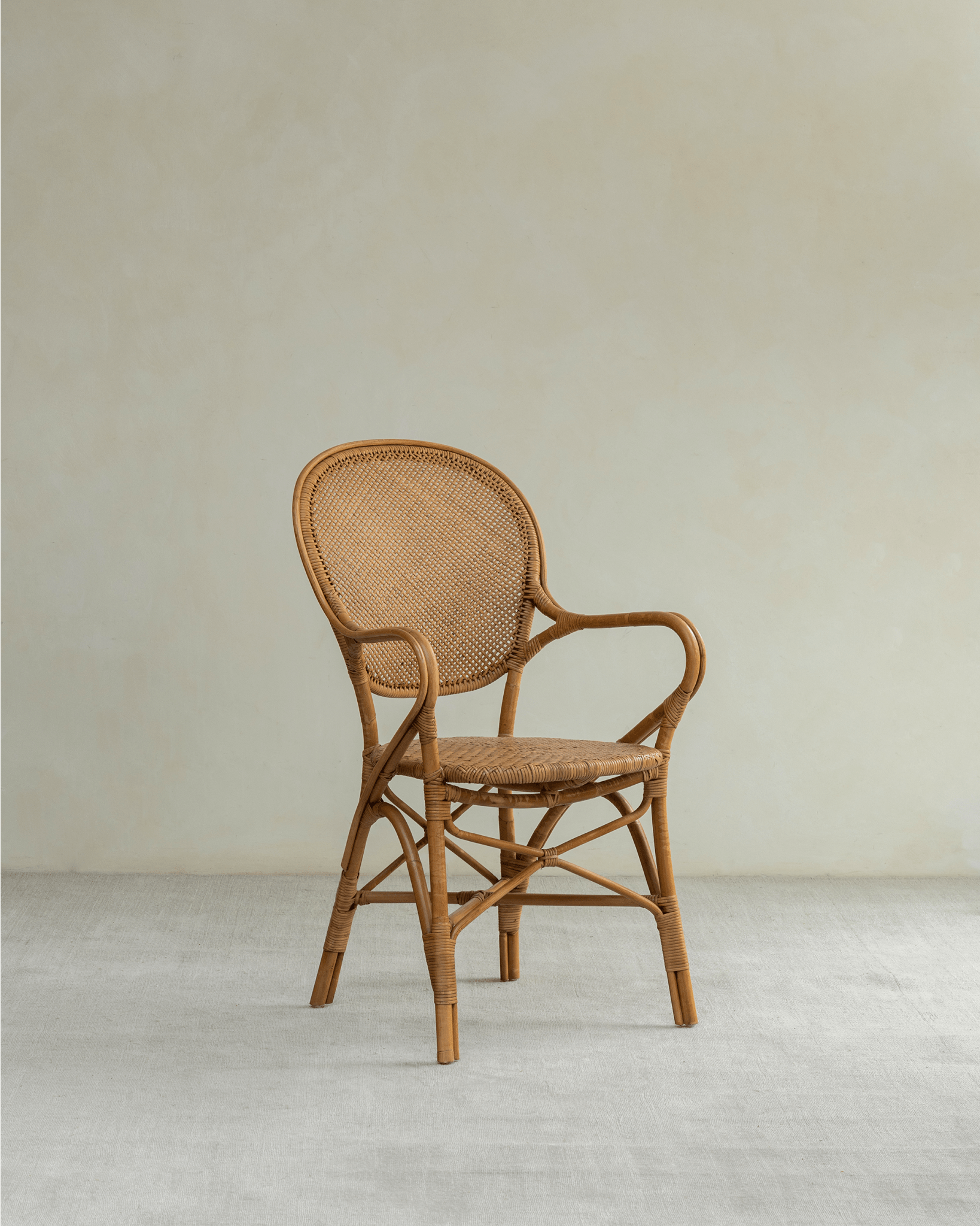 Areca Rattan Chair, handwoven rattan with armrests, natural comfort design, durable, lightweight
