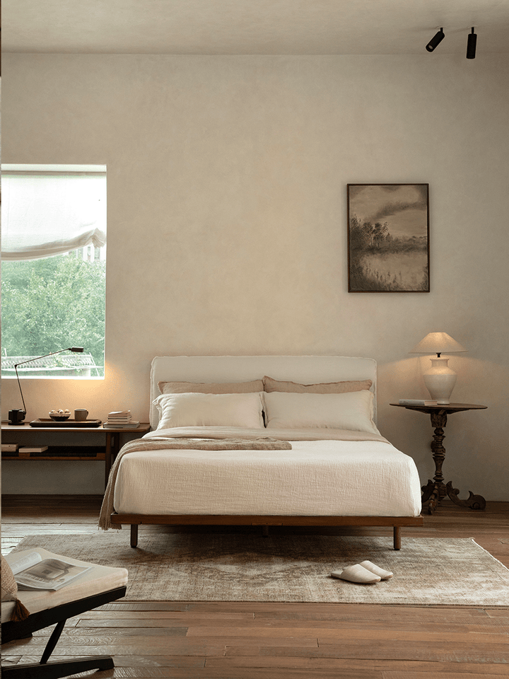 Seren Teak Linen Bed - ZM Home