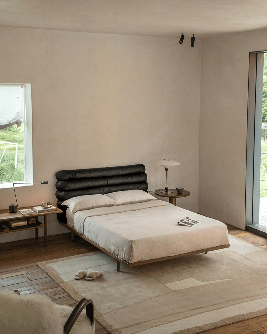 Seren Teak Leather Bed - ZM Home